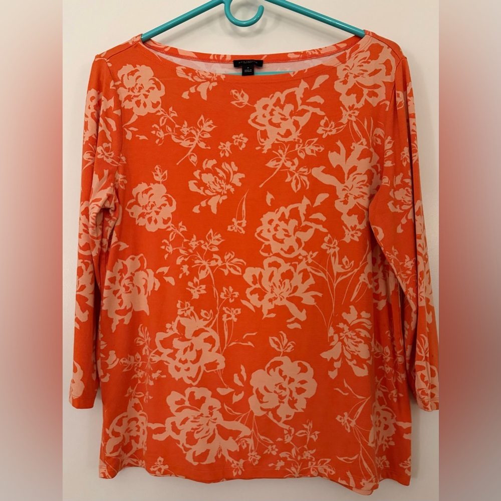 Ann Taylor Orange Floral Long Sleeve Top